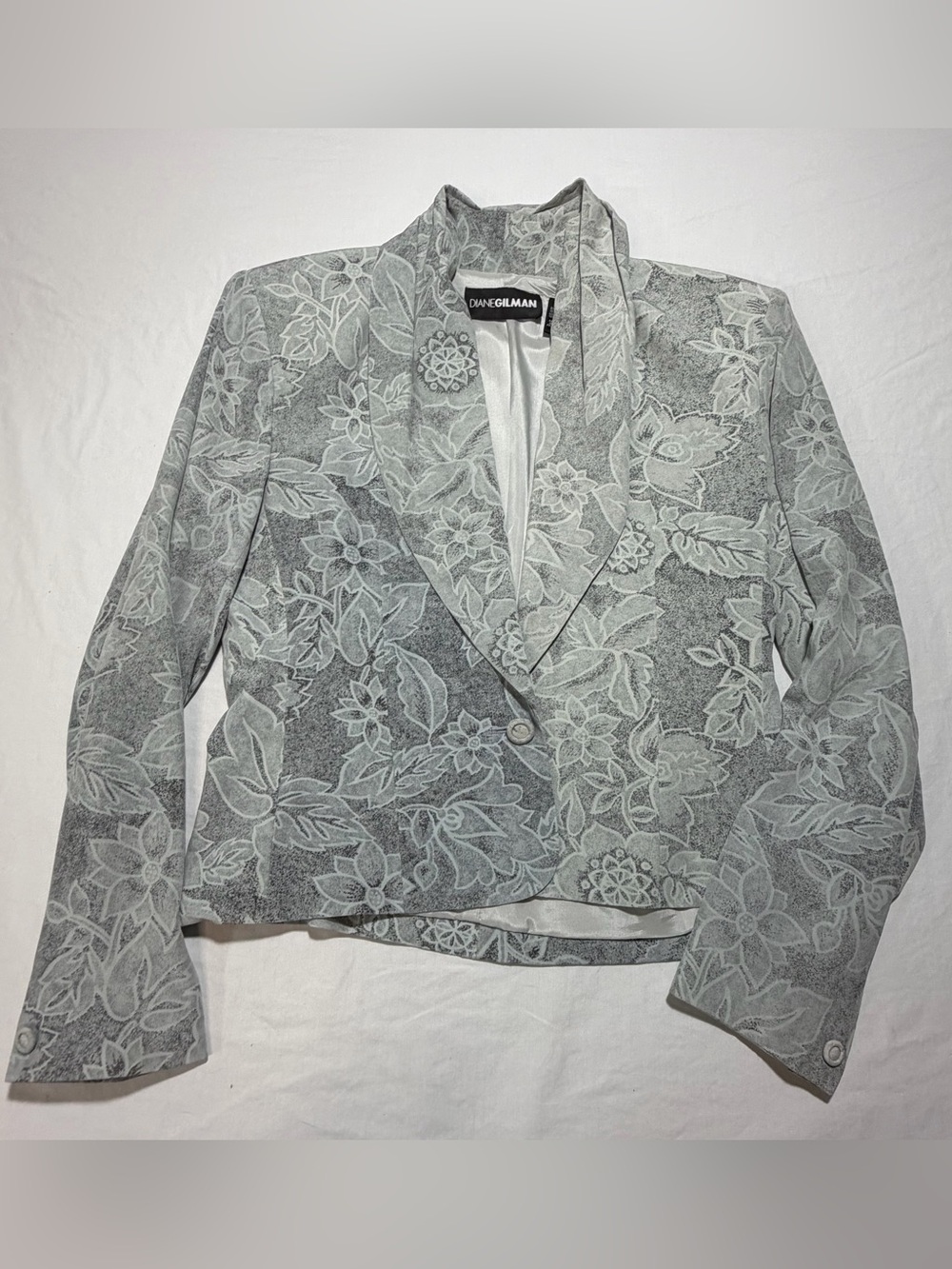 Diane Gilman Silk Gray Floral Blazer